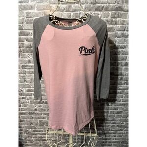 PINK Victoria's Secret Pink and Gray Long Sleeve Tee